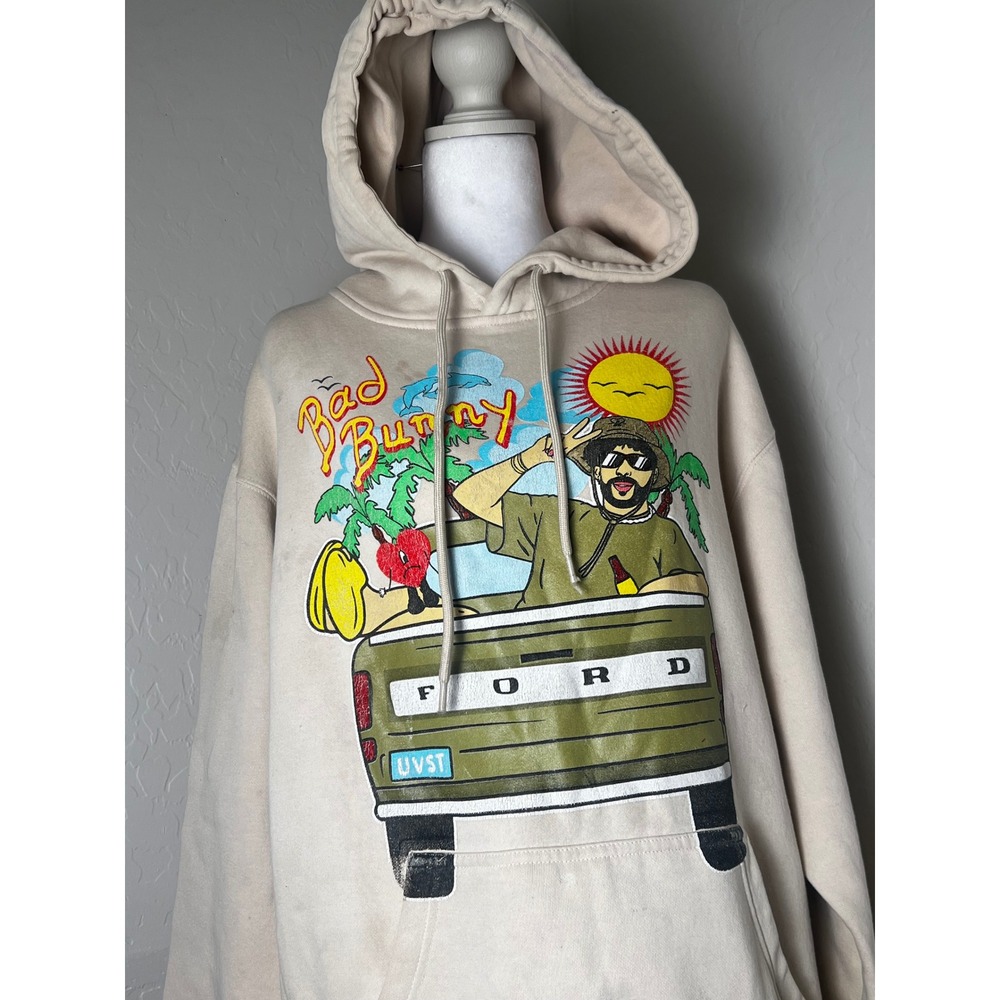 Bad Bunny Un Verano Sin Ti Graphic Hoodie Sand Beige Mens Medium Smart Blanks